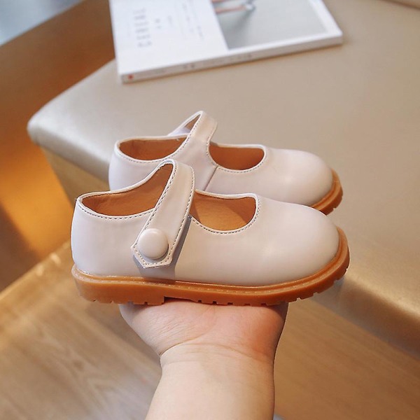 Barn koreanska läderskor pojkar och flickor mjuka botten casual skor baby stora huvud pumpar ärtor skor Beige 22