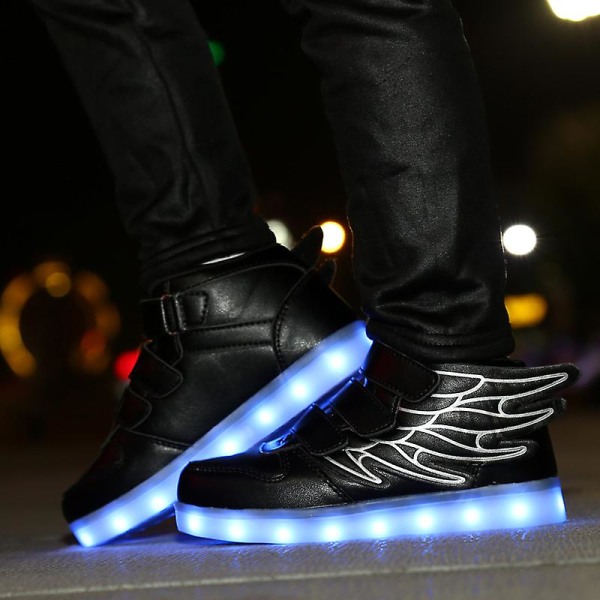 Barn Sneakers Pojkar Led Light Up Sneakers Pojkar Flickor Sport Löparskor 2L1188 Black 28