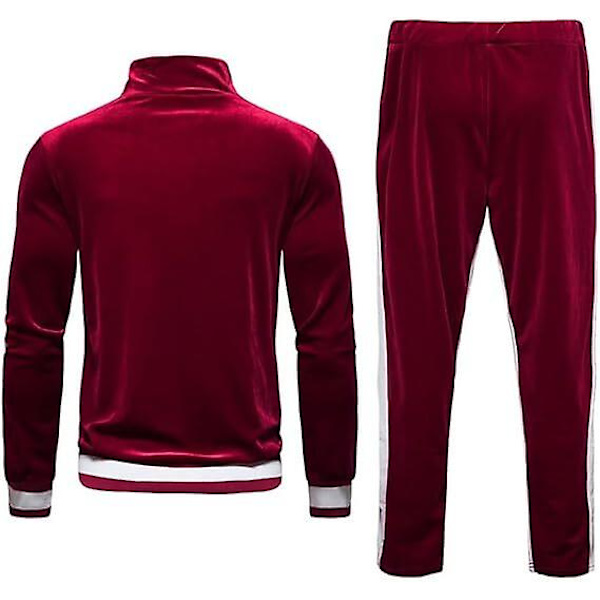 Mjukisdress i sammet för män, avslappnad jacka och byxor Red XL