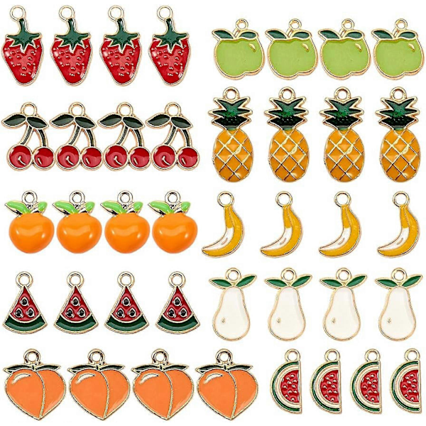 40 st Thanksgiving Fruktberlocker Legering Emalj Ananas Jordgubbe Körsbär Äpple Banan Persika Hänge för DIY Smyckestillverkning