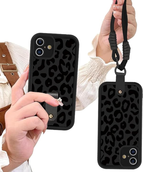 Mobiltelefonkedja Mobilskal för iPhone 16 Plus, Remfodral 6,7 tum Sladd Skyddsfodral Leopardmönster med Snöre iPhone 13 Pro Max