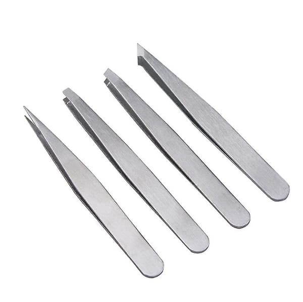 Precision Pinzett för ögonbryn, 4-pack ögonbrynspincettset för hårborttagning silver