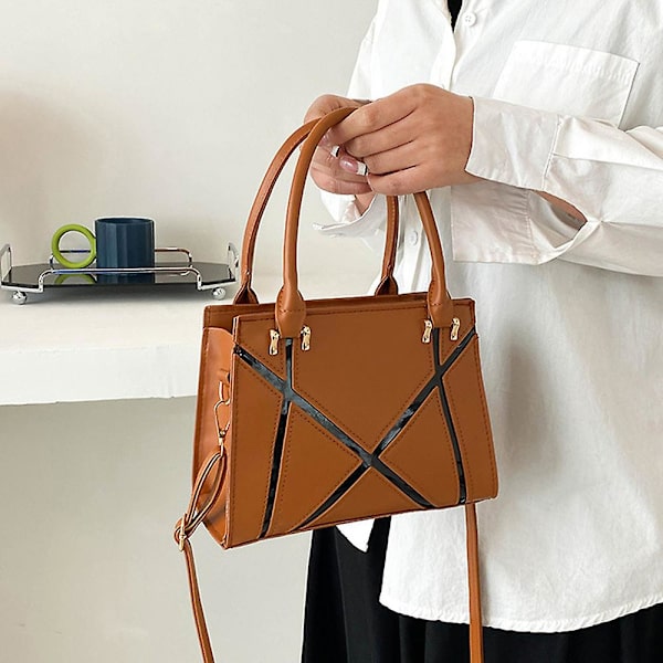 Dame Skuldertaske Retro Klassisk Håndtaske Pu Læder Clutch Taske Med Lynlås Dark brown