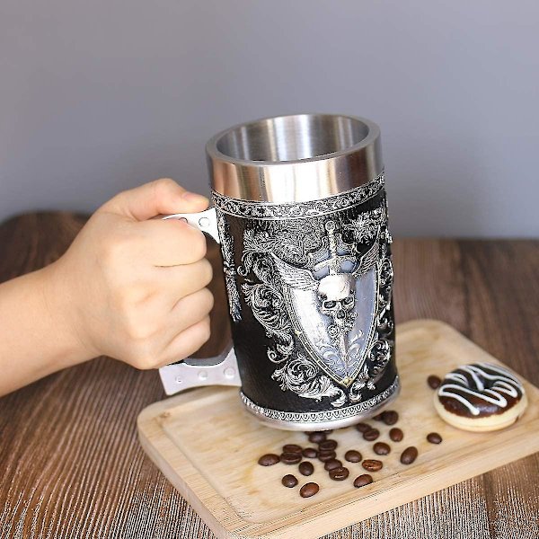 Rustfritt Stål Krigerkrus, Acsergery Middelaldersk Drikkekar Ølkrus Stein Tankard Kaffekopp Krus 500ml Gave
