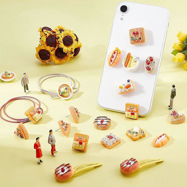 60 st 12 modeller Bröd Cabochon Resin Bröd Charms Smile Charm Bulk Toast Cake Cookie Mat Cabochons