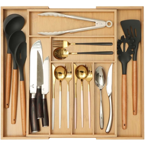 Uttrekkbar Bambus Bestikkorganisator for Skuffer