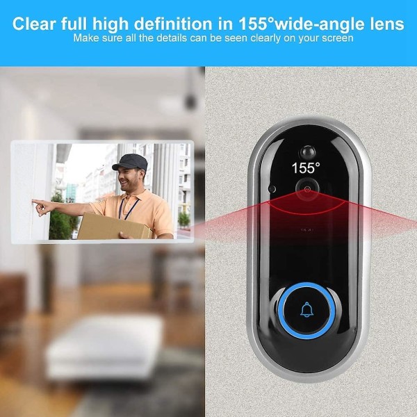 Video Trådlös dörrklocka Kamera Smart Wifi-dörrklocka 720p/1080p Hemsäkerhet Intercom Synlig dörrtelefon med ringsignal, 52 melodier, 155 vidvinkelobjektiv