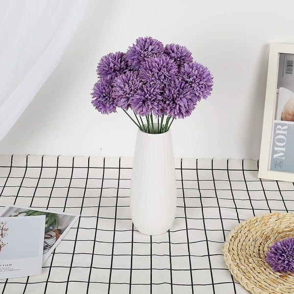 10 stk. Silkekrysantemum Kuglebuketter Hortensia Til Bryllup Brudepige Livagtige Kunstige Blomster Boligindretning DIY Fest Purple