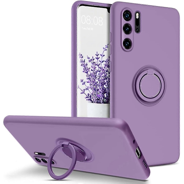 Bebetter DUEDUE Huawei P30 Pro Skal - Flytande Silikon Slimmad Fodral med Ringhållare Ställ, Bilfäste Funktion, Stötsäkert Fullständigt Skyddande Skal Sakura Purple