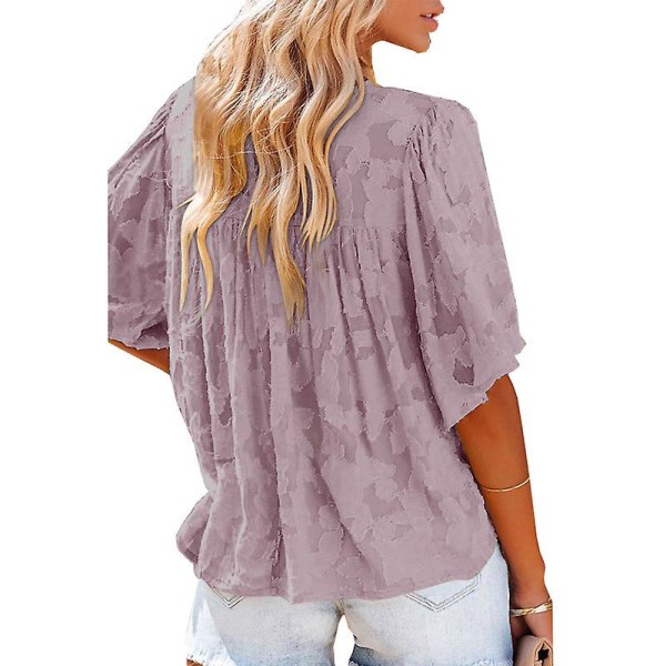 Kvinners V-hals Chiffon Trykte V-hals Avslappede Bluse Skjorte Topper Purple M