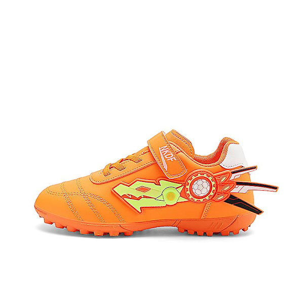 Pojkar Flickor Fotbollsskor Halkfria Fotbollsskor Dobbar Gräs Fotboll Sneakers  y210 Orange EU 32