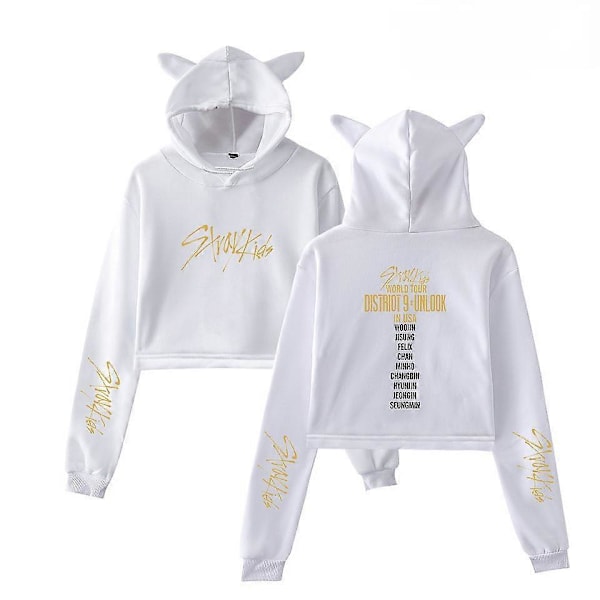 Kpop Stray Kids Hoodie Kattöron Tröjor för Dam Felix Hyunjin Bangchan Hoodie Sweatshirt-15103 white-15103 L