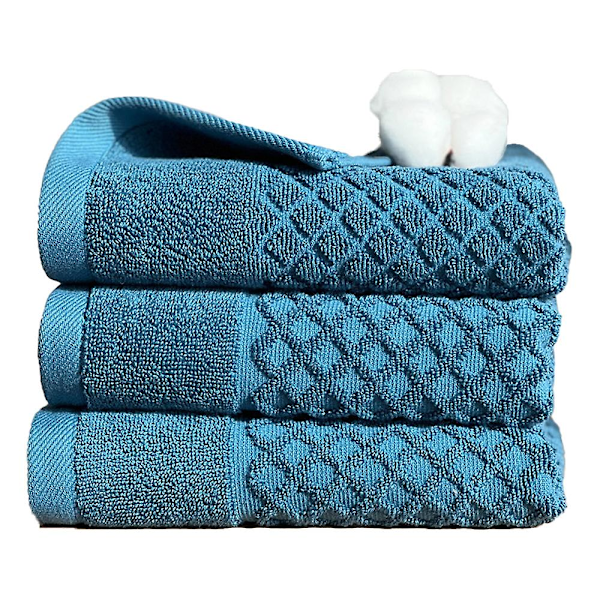 100% bomulls handdukar i ringblomma, 3 mjuka handdukar för badrum, mycket absorberande (set om 3) Pine Ink Blue