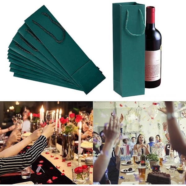 12 Stk. Robust Gavepose i Kraftpapir til Vin, Gavepose til Flasker, Med Håndtag Vinpose i Stof til Jul, Bryllup, Festgaver