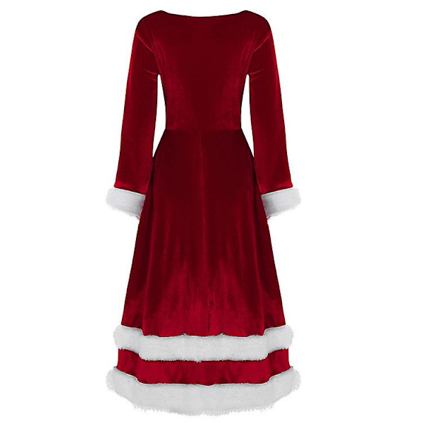 Womens Mrs Santa Claus Kostym Jul Sammet Långärmad Klänning Red M