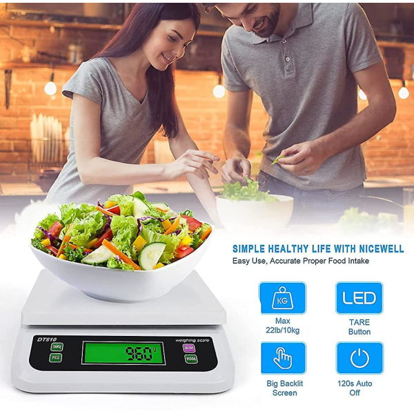 Elektronisk kjøkkenvekt 30kg / 1g. Matvekt Digital Matlaging Hjemmelaging Fruktveiing Multifunksjonsvekt (farge: Hvit. Størrelse: 30kg-1g)