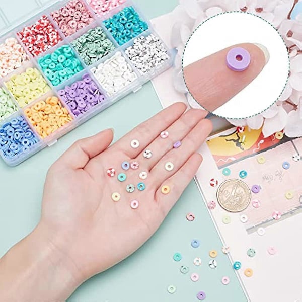 Heishi Lerperler 1800 stk. Søde Donut Vinylskiveperler 15 Stilarter 6 mm Håndlavede Polymer Lerperler Farverige Flade Spacerperler til Øreringe Halskæde Choker
