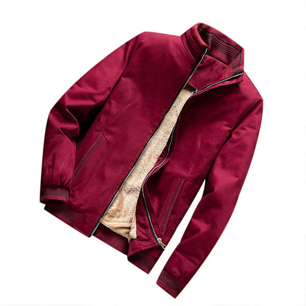 Miesten paksu fleecevuorattu talvitakki pystykauluksella ja vetoketjulla, lyhyt malli 2XL Red