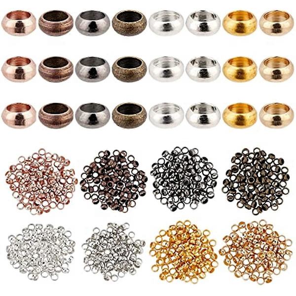 800 stk. Rondelle Krympekuler 8 Farger Avstandsstoppere Kuler 4mm Løse Avstandskuler Klemme Endestopper Avstandskuler Krympetilbehør for DIY Halskjede