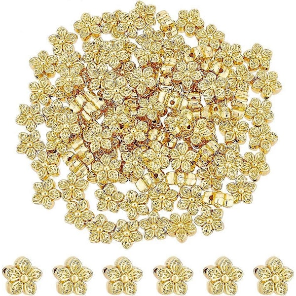 100 stk. Ægte 18K Guldbelagte Legeringsblomsterperler 3D Blomster Metal Spacer Perler til DIY Smykkefremstilling og Andet Håndarbejde 9x5mm