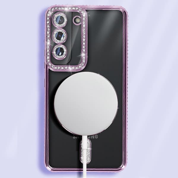 Diamond-deksel for Galaxy S22 MagSafe outline Strass, Lilla
