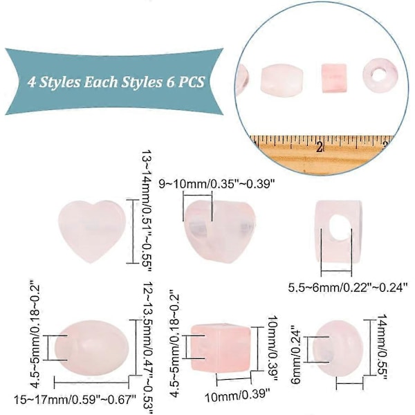 24 st Naturliga Rosakvarts Pärlor 4 Stilar Naturliga Ädelstenspärlor Europeiska Pärlor Stora Hål Pärlor för Armband Halsband Anklet DIY Hantverk Smycken Tillverkning