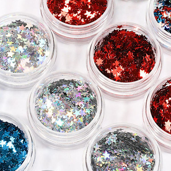 4. heinäkuuta kynsitarroja Lippu Kynsien itseliimautuvat itsenäisyyspäivän isänmaalliset kynsitarra-arkit ja kynsien glittertähtisekvinsit manikyyrikoristeluun