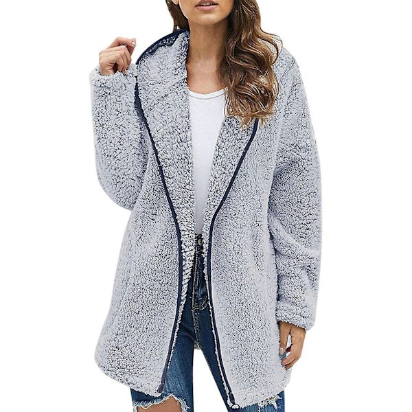Dame Vinter Casual Jakke Langærmet Hætte Cardigan Til Hverdag Arbejde Shopping 2XL Blue