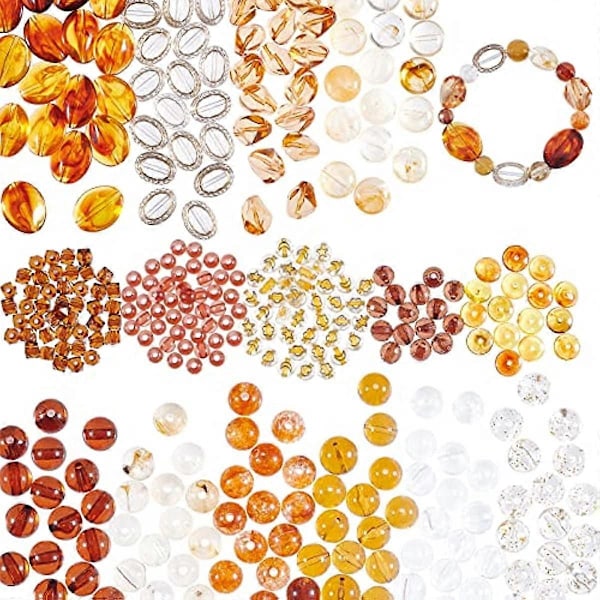 15 Stiler Oransje Akrylperler 390 stk Halloween Runde Ovale Fasetterte Flate Runde Perler Transparente Perler Spacer Løse Perler for Høst Halskjede Armbånd Øre