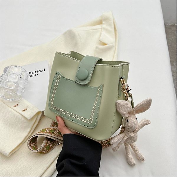 Ny Pu Tote Bag Mode Handväska Axelväska Joker Retro Slung Bucket Bag green