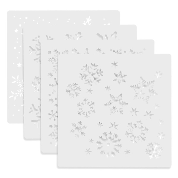 4 kpl Joulukoriste Lumihuuhtale Maalaus Sapluunat Muovinen Sapluunamalli Keksi Sapluunat Joulu White 20X20cm