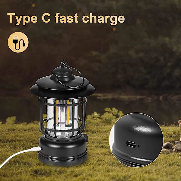 Dimbar Vintage USB Uppladdningsbar Led Camping Lampa Varmt Vitt