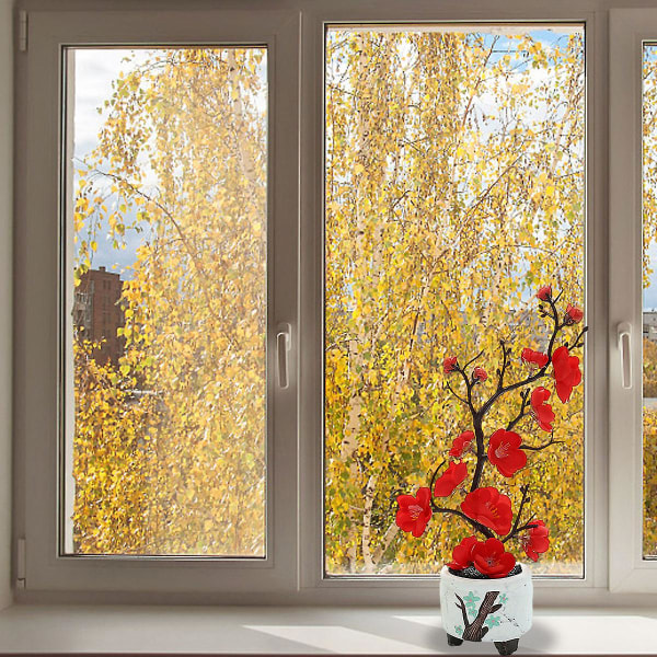 Simulerade blommor, gröna växter, krukväxter, simulerade plommonblommor krukväxter, heminredning, festdekoration Big red
