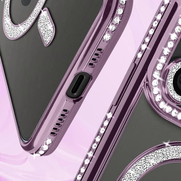 Diamant Etui til iPhone 15 Pro Beskyttelse MagSafe Omkring Strass, Lilla