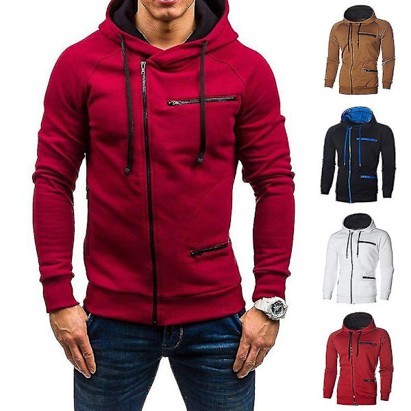 Herr Hoodie med dragsko, långa ärmar, sidodragkedja, aktiv kofta, sweatshirt M Camel