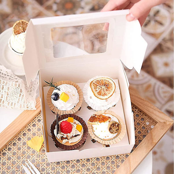20 stk. Heilwiy Cupcake Æsker Med Vinduesindsats 4 Holdere Hvide Dessertæsker Til Gaver Gave