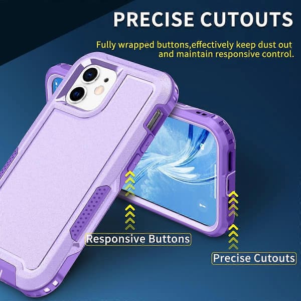 For iPhone 12 3 i 1 PC + TPU Støtsikkert Telefondeksel Purple