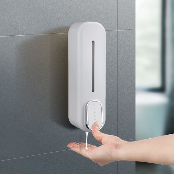 Sæbedispenser vægmontering hvid 300 ml genopfyldelig plast flydende sæbedispenser væg manuel shampoo dispenser brusebad dispenser til hjem hotel