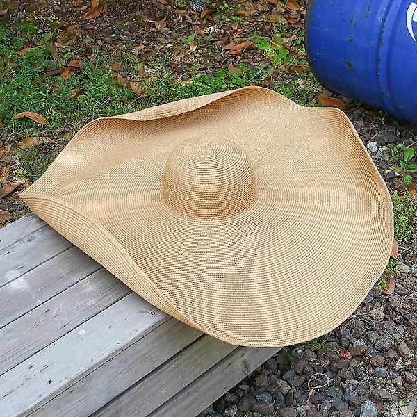 Överdimensionerade strandhattar av halm för kvinnor Extra stor bredbrättad strandhatt hopfällbar rulla upp slapp solhatt sommar utomhus beige