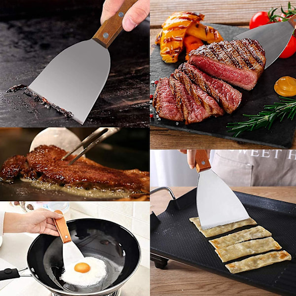 Spatel i rustfritt stål med trehåndtak, grillspatel for plancha, 2 stk.