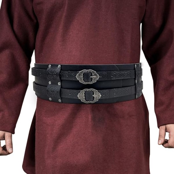 Viking Bredt Belte, Middelaldersk PU Lær Kantbelte Ridder Korsettbelte, LARP Halloween Kostyme blackone