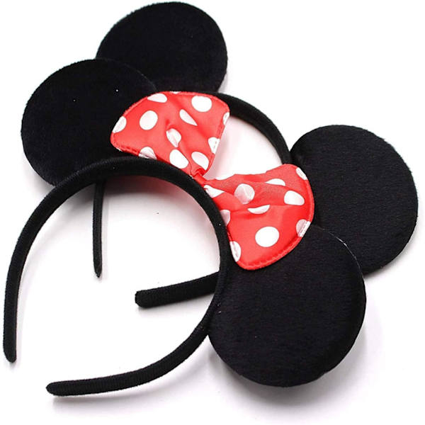 12 stk. Mickey Mouse Hårbøjle, Museører Hårbøjle, til Maskeradefest, Fødselsdag, Festnat, Tegneserieklub (Rød & Sort)