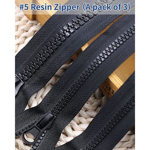 63.5 cm Jakke Glidelås, 5 Slitesterke Glidelåser for Jakke (3 stk), Svart Plastikk Glidelås Erstatning for Jakke, Delbar Glidelås for Jakke, Dunjakke, Genser