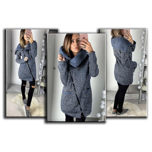 Höst Dam Hög Hals Casual Jacka Kappa Parka Hoodie Lång Dragkedja Ytterkläder Toppar XL D