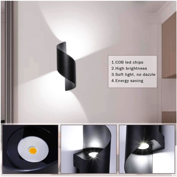 10w LED Utendørs Vegglampe Vanntett IP66, Kald Hvit Svart