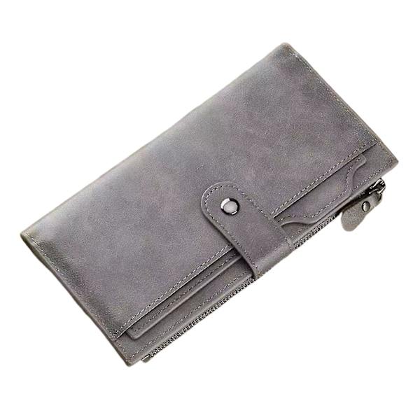Ny herr lång plånbok vintage spänne tri-fold pengar klämma multi-kort förare Gray