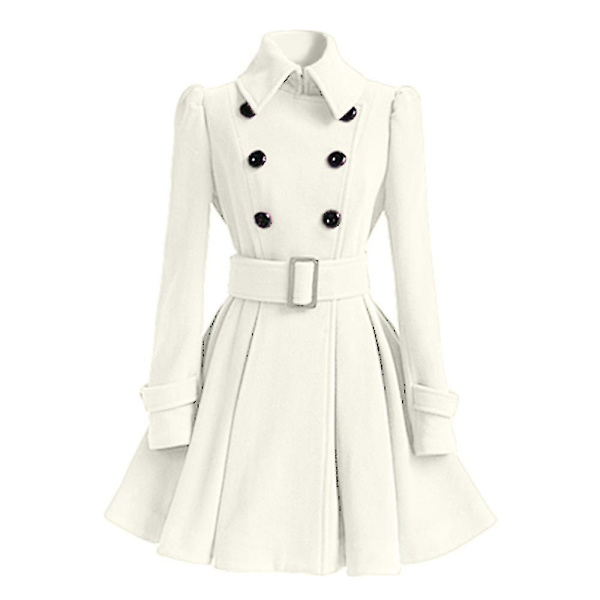 Dam vinterrockar dubbelknäppt elegant vintage mode filt trenchcoat L Gray