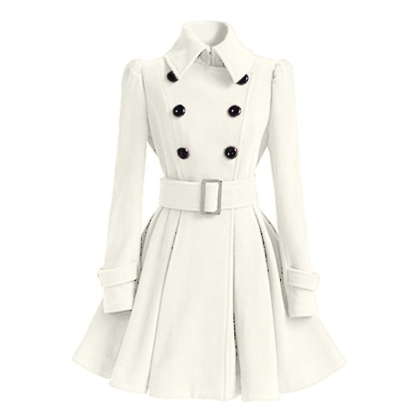 Dam vinterrockar dubbelknäppt elegant vintage mode filt trenchcoat S Pink