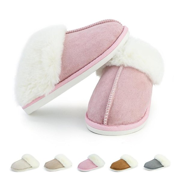 Mjuka tofflor i plysch för kvinnor och män, fluffiga mjuka varma tofflor för hemmet Pink 38-39