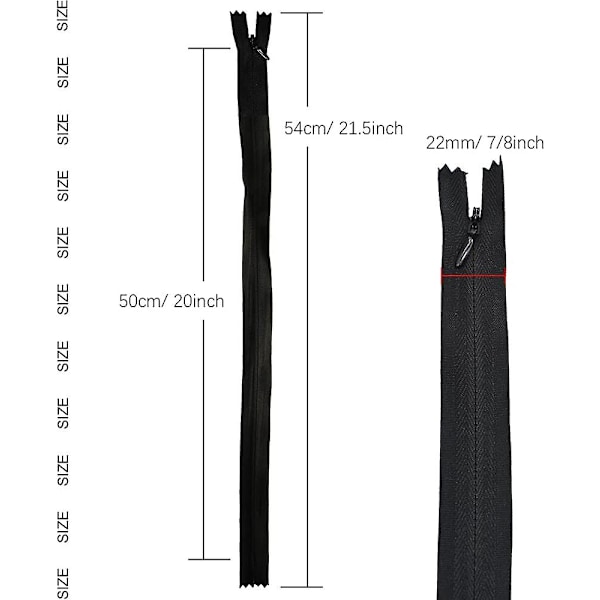 Nylon #3 Usynlige Glidelåser 45 stk 54,6 cm For Skredder Syerske Søm Håndverk Håndverkers Spesial Svart